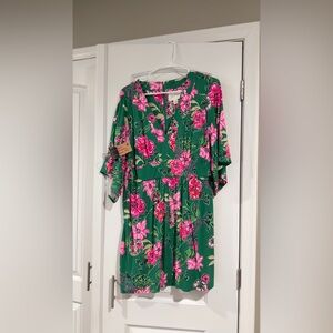 Lilly Pulitzer Vibrant Green and Pink Floral Mini Dress